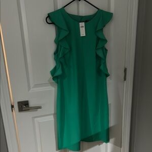 NWT Banana Republic size 8 Elegant Green Ruffle Dress